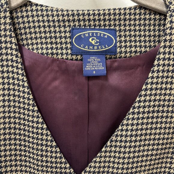 VTG Chelsea Campbell Womens Dress Jumper 8 Tan Houndstooth 100% Wool Academia - Picture 4 of 12